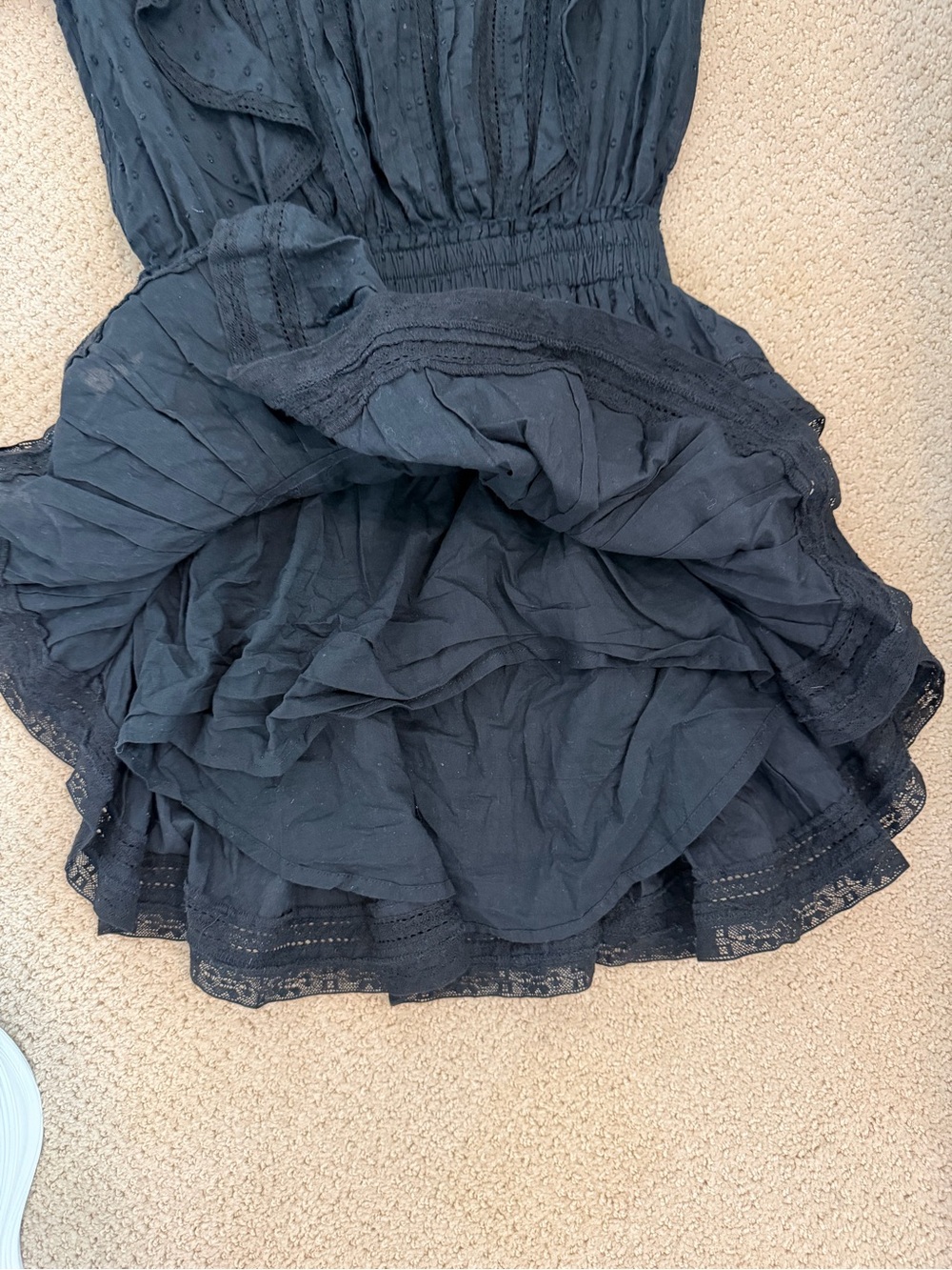 Love Shack Fancy Ruffled Short Sleeve Tiered Mini Dress - Black XS - Picture 5 of 8